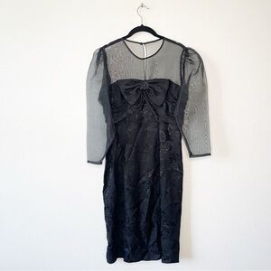 Vintage Warren Petites Silk Dress Sheer Sleeves Front Bow Witchycore Boho 10